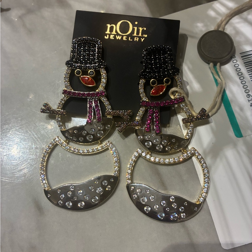 nOir Jewelry Festive Snowman Earrings - Black, Pink, Silver